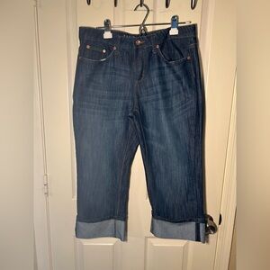 Merona Dark Blue Mid-Rise Cropped Jeans With Cuffed Hem